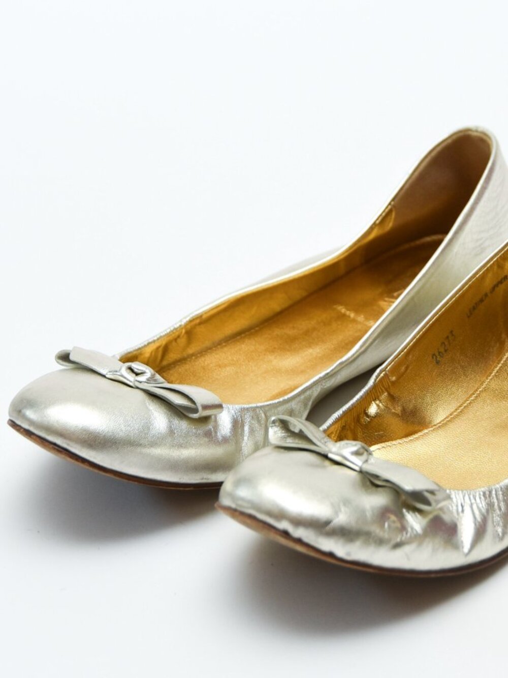 J. Crew Kerrington Metallic Ballet Flats in Metallic Silver Bow - Size 8